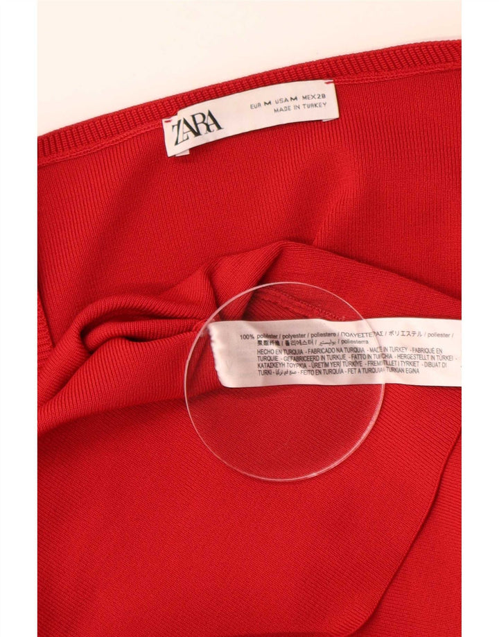 Abito a trapezio a maniche lunghe da donna Zara UK 14 Poliestere rosso medio