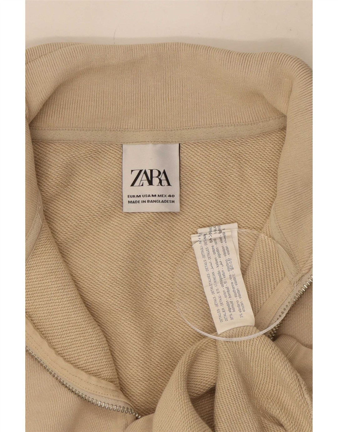 Felpa Zara da uomo con collo con zip, maglione, cotone beige medio