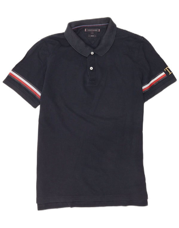 Polo da uomo slim fit grafica Tommy Hilfiger grande in cotone blu navy