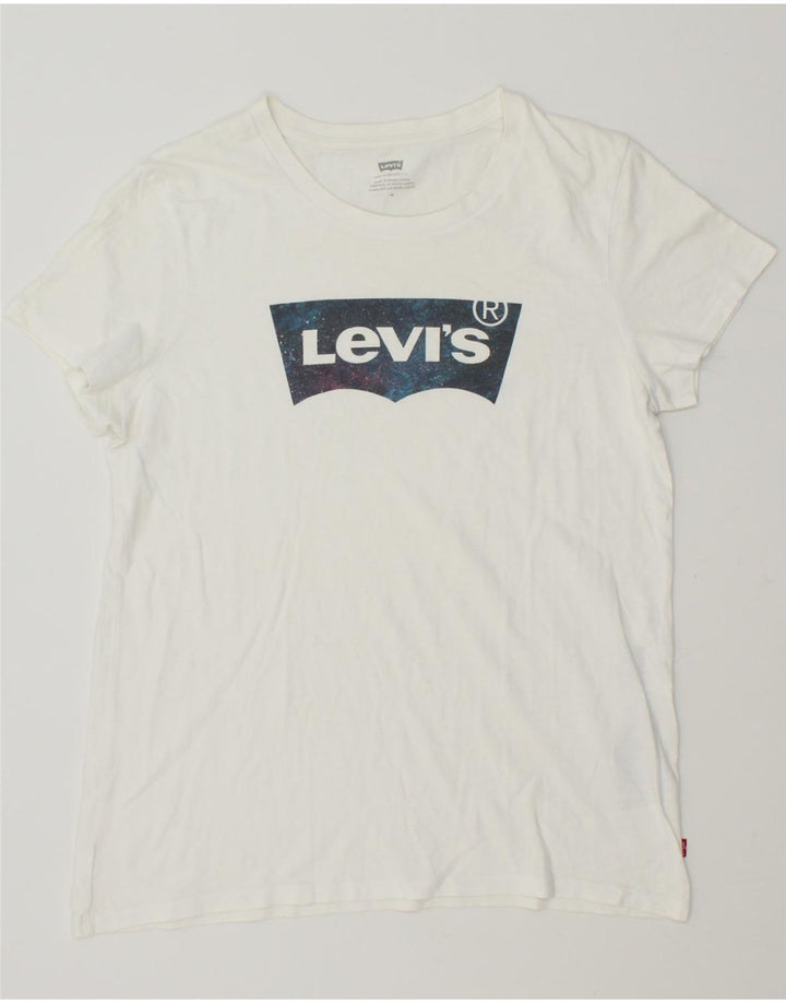 LEVI'S Womens Graphic T-Shirt Top UK 14 Medium White Cotton Vintage Levi's and Second-Hand Levi's from Messina Hembry 