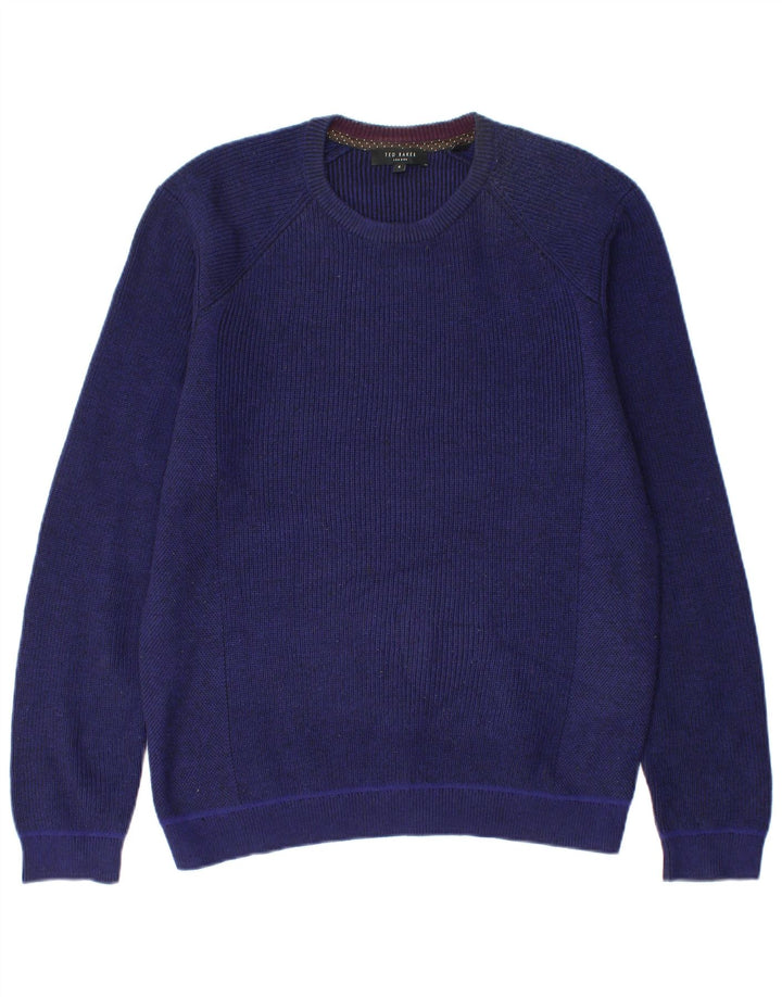 Maglione maglione girocollo da uomo Ted Baker taglia 4 grande poliestere blu navy