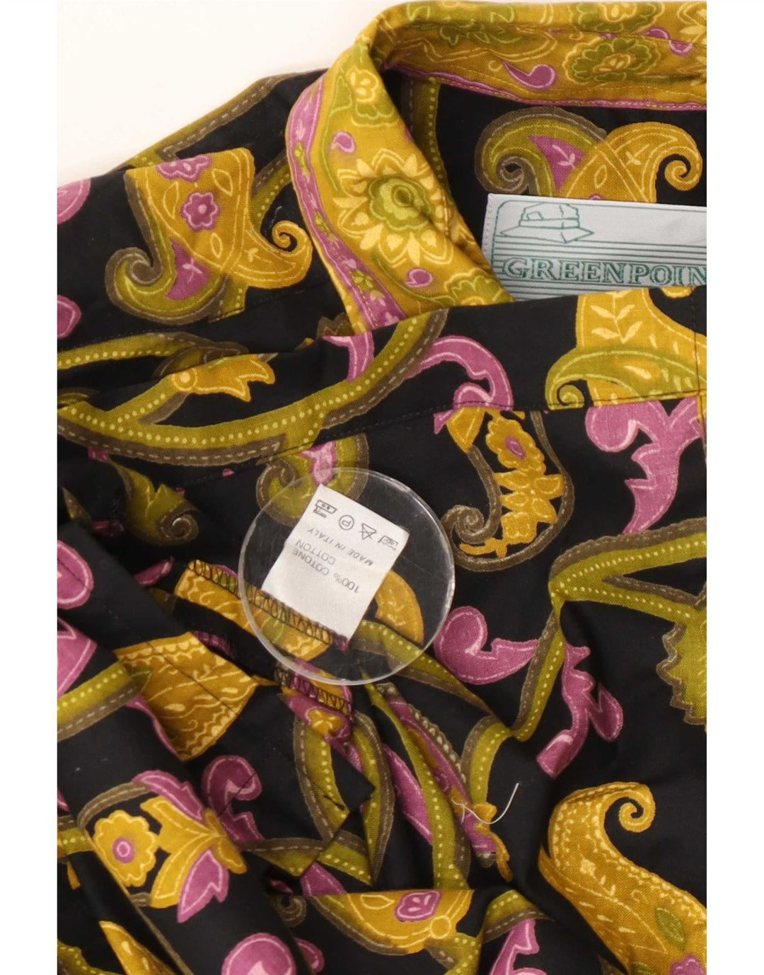 Camicia vintage da uomo a maniche corte in cotone cachemire nero medio