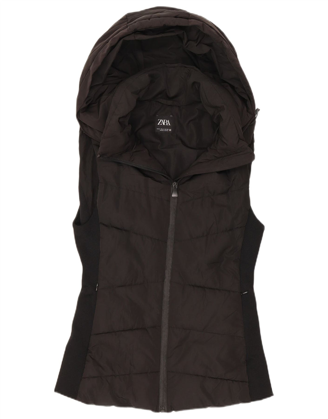 Gilet imbottito con cappuccio da donna Zara UK 10 piccolo poliestere nero