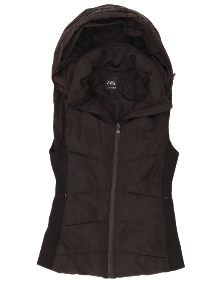 Gilet imbottito con cappuccio da donna Zara UK 10 piccolo poliestere nero
