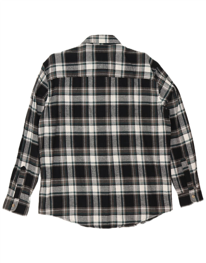 Camicia da uomo vintage in flanella taglia media, a quadri neri in cotone