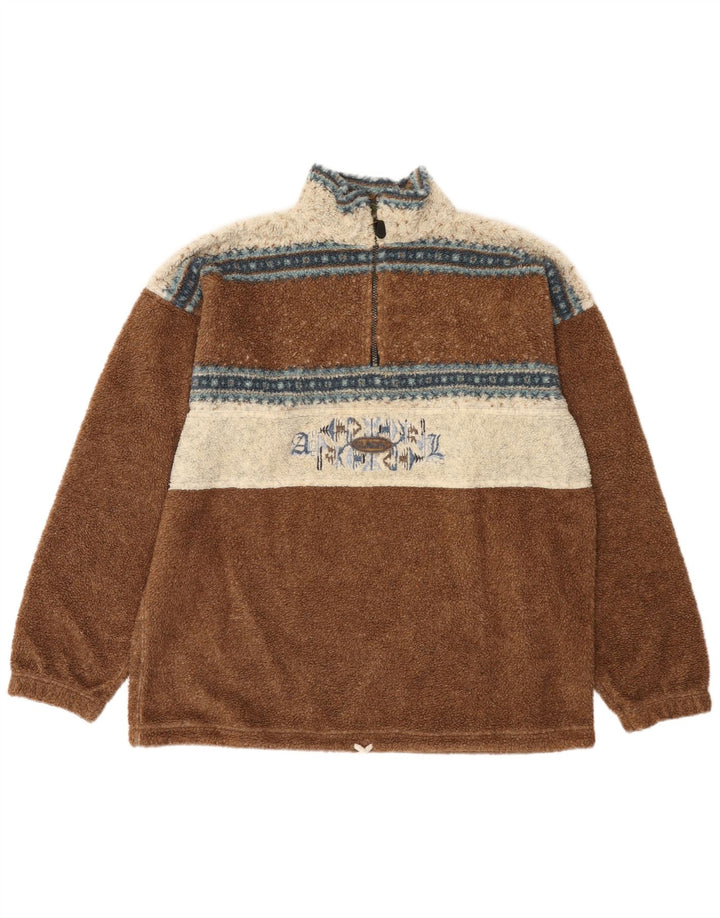 Vinci Maglione in pile da uomo con zip e collo, grande, in poliestere color block marrone