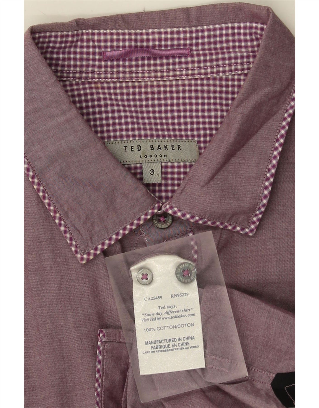 Camicia da uomo Ted Baker taglia 3 cotone a quadretti viola medio
