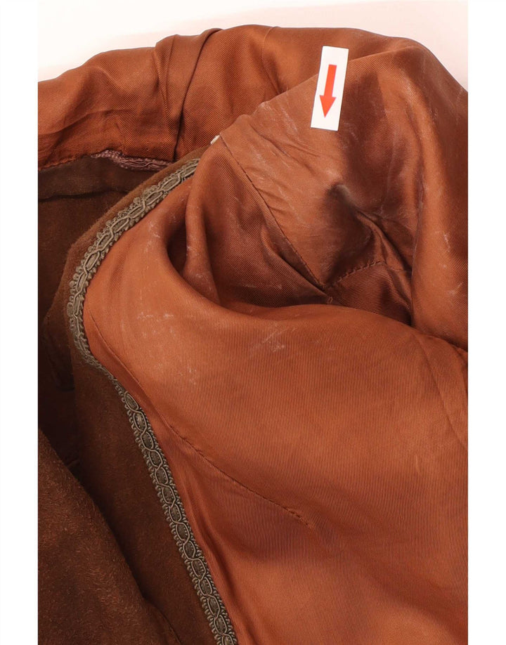 Giacca blazer vintage da donna in pelle scamosciata a 3 bottoni taglia 14 marrone medio classico