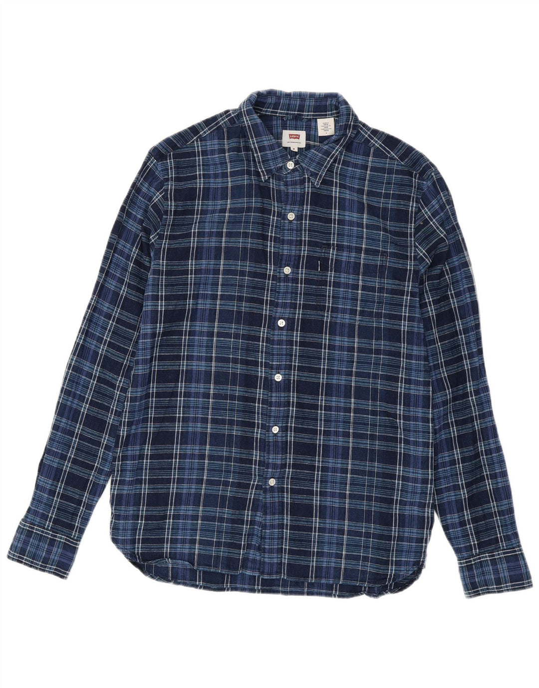 LEVI'S Camicia da uomo in lino a quadri blu navy medio