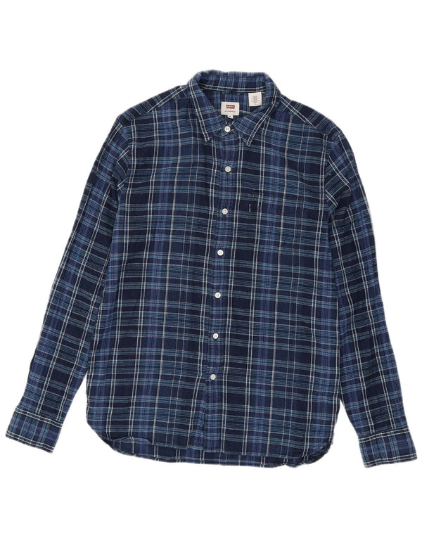 LEVI'S Camicia da uomo in lino a quadri blu navy medio