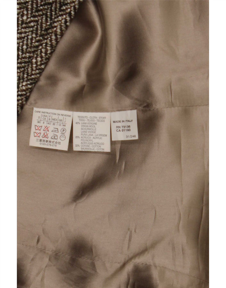 Cappotto doppiopetto da donna Marella UK 12 Lana a spina di pesce marrone medio