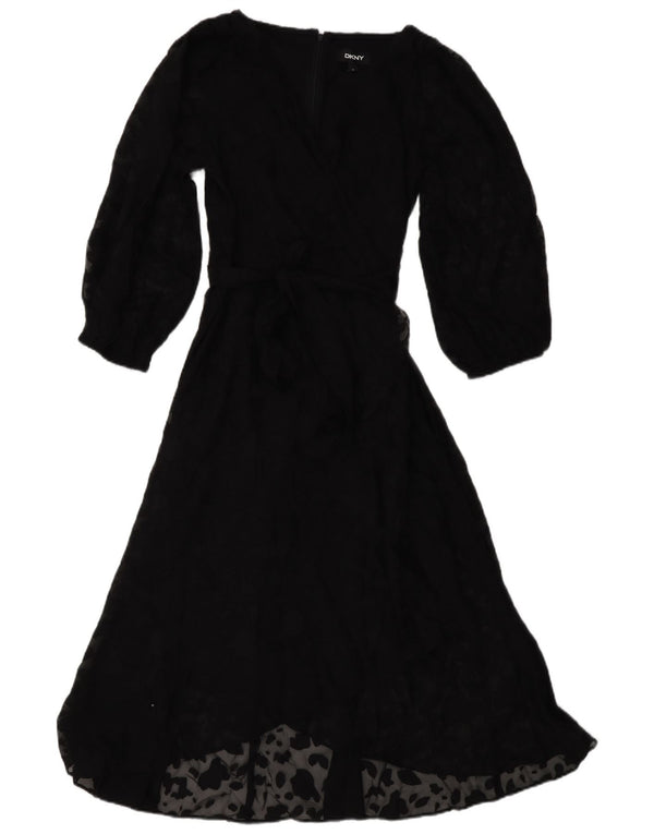 Abito lungo Dkny da donna con maniche a 3/4 US 2 XS poliestere floreale nero