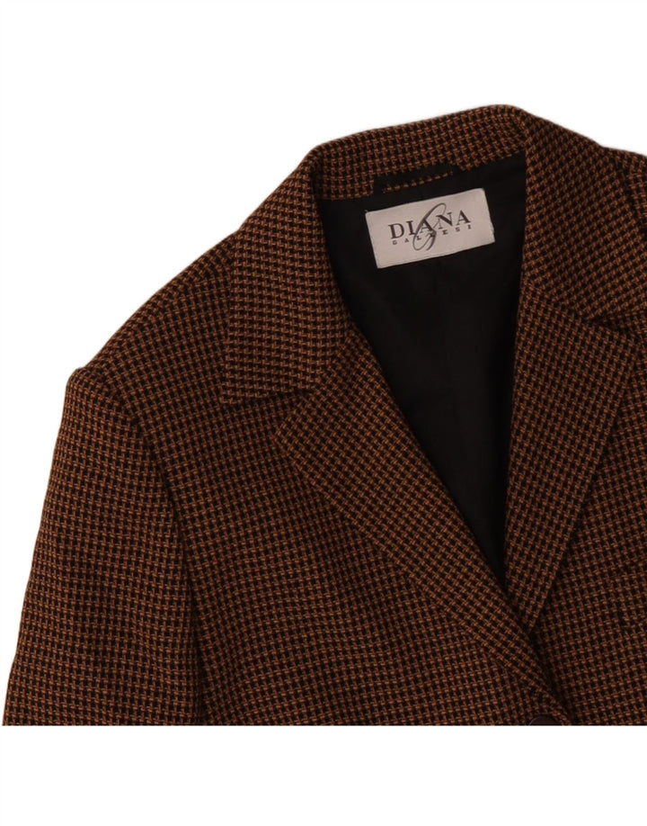 DIANA GALLESI Giacca blazer a 3 bottoni da donna UK 14 grande pied de poule marrone