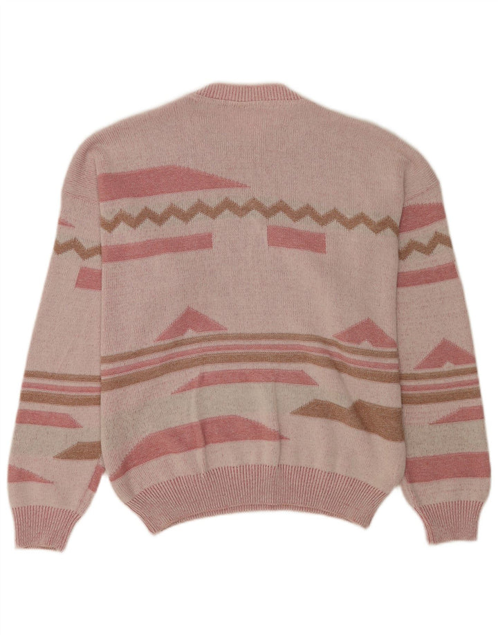 Maglione vintage da uomo girocollo IT 48/50 rosa medio geometrico