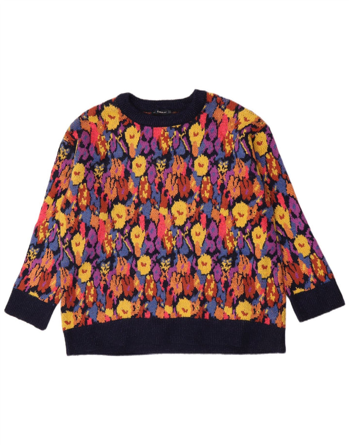 Maglione maglione con scollo a barca da donna Zara UK 14 floreale multicolore medio