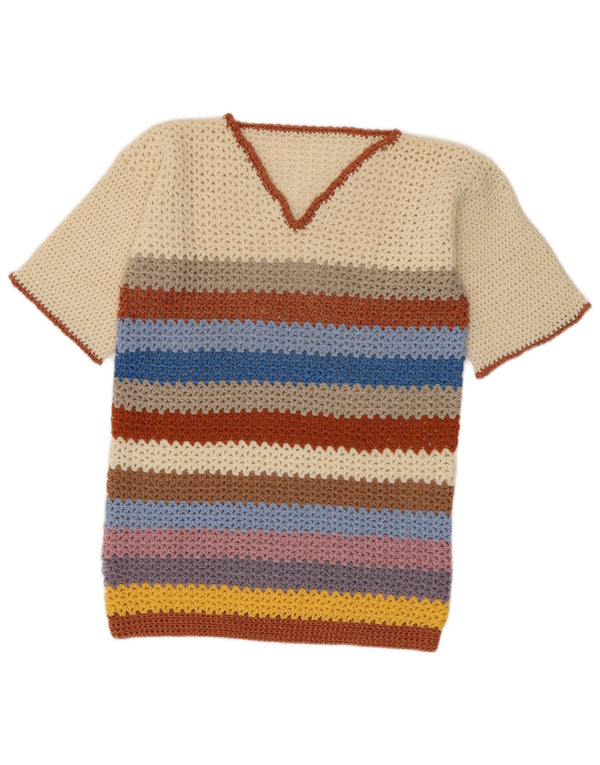 Maglione vintage da donna con scollo a V UK 14 a righe multicolori medie