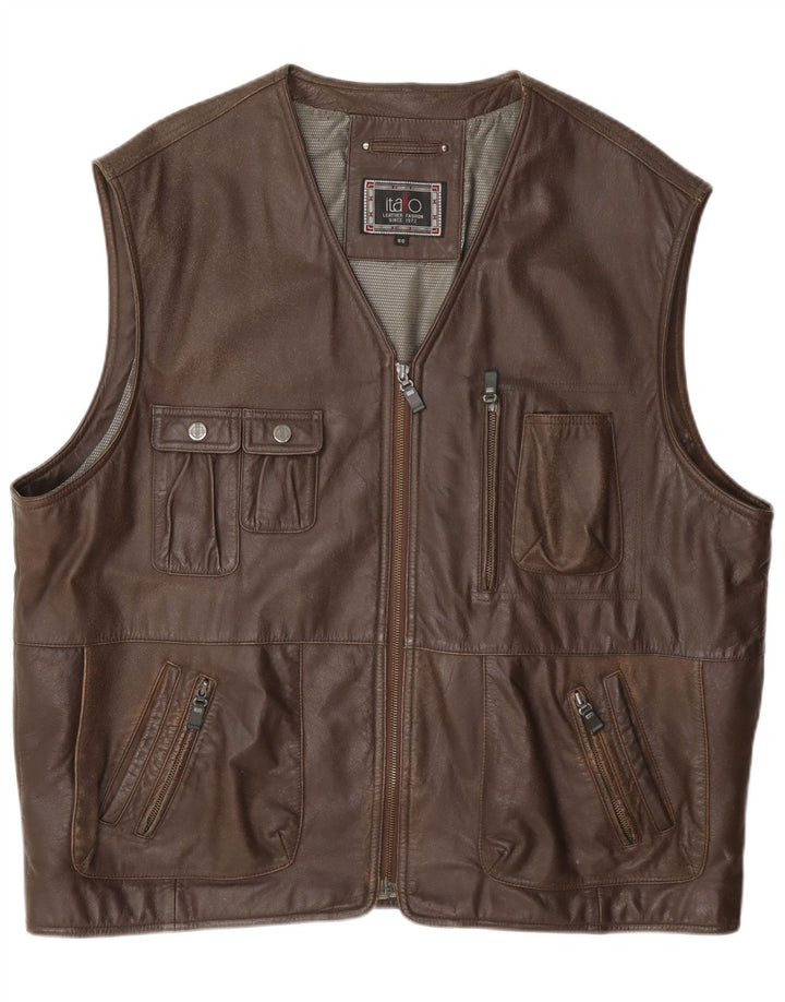 Gilet multiuso in pelle da uomo Itallo IT 60 4XL Marrone