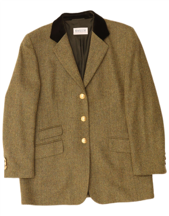 Giacca blazer da donna a 3 bottoni Basler UK 16 grande verde a spina di pesce classica