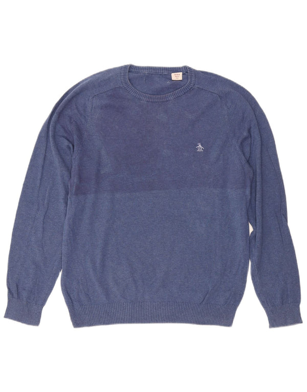 Maglione da uomo girocollo Penguin in cotone blu medio