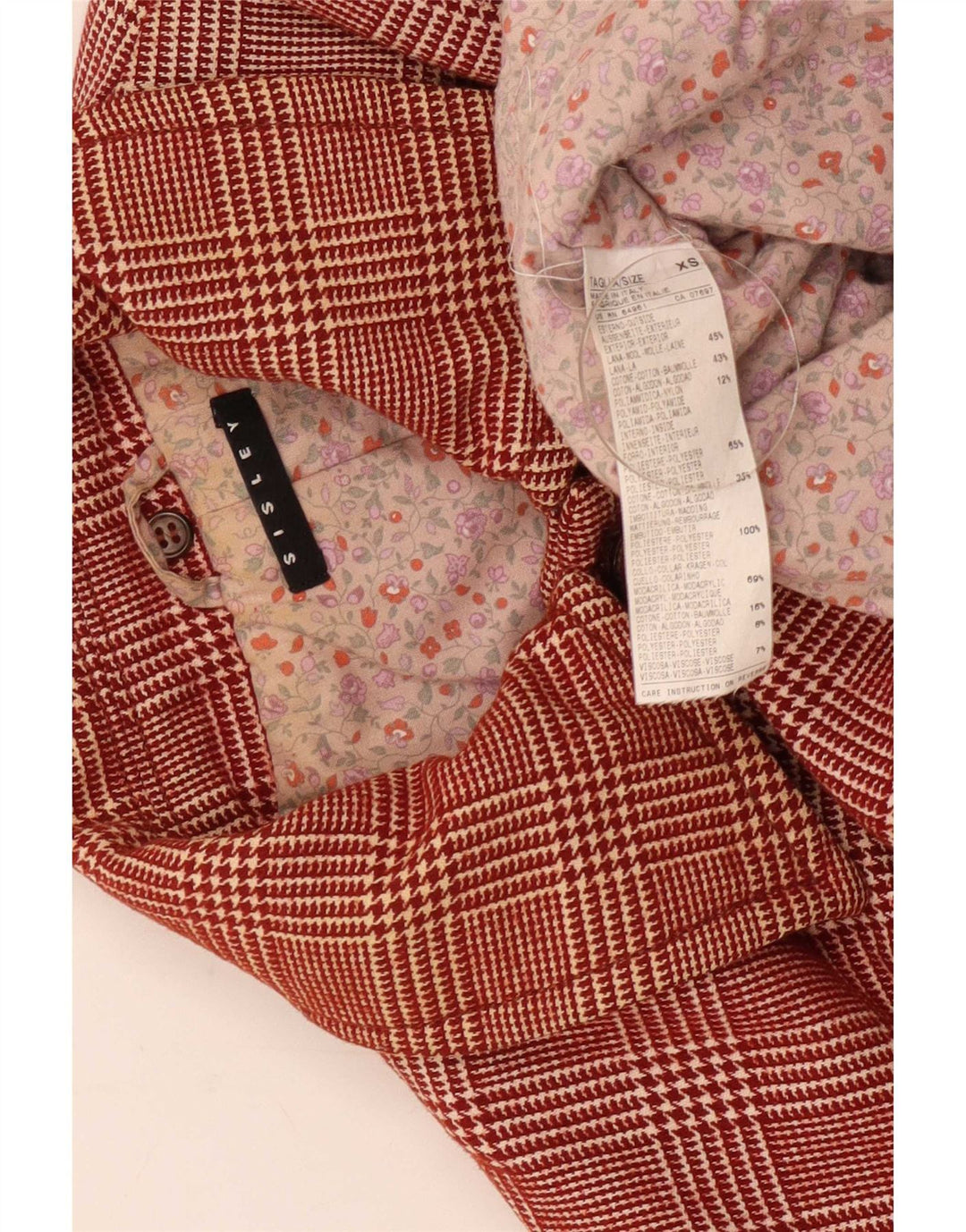 Giubbotto bomber da donna Sisley UK 6 XS lana pied de poule bordeaux
