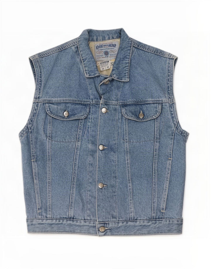Gilet vintage da uomo in denim IT 46 piccolo in cotone blu