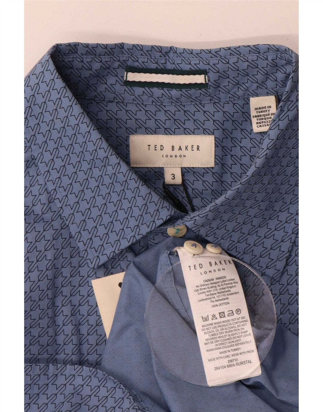 Camicia da uomo Ted Baker taglia 3 cotone pied de poule blu medio