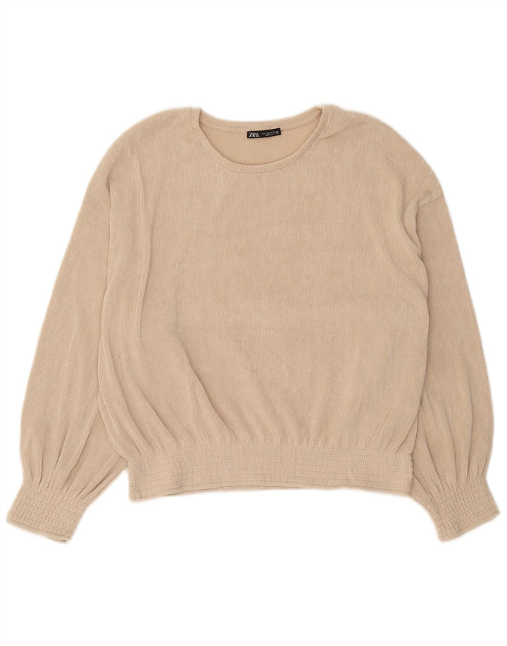 Camicetta oversize a maniche lunghe da donna Zara UK 16 Large Beige Poliestere