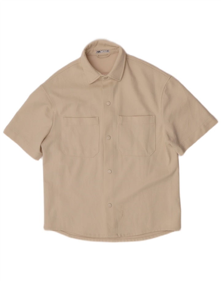 Camicia Zara da uomo a maniche corte piccola in poliestere beige