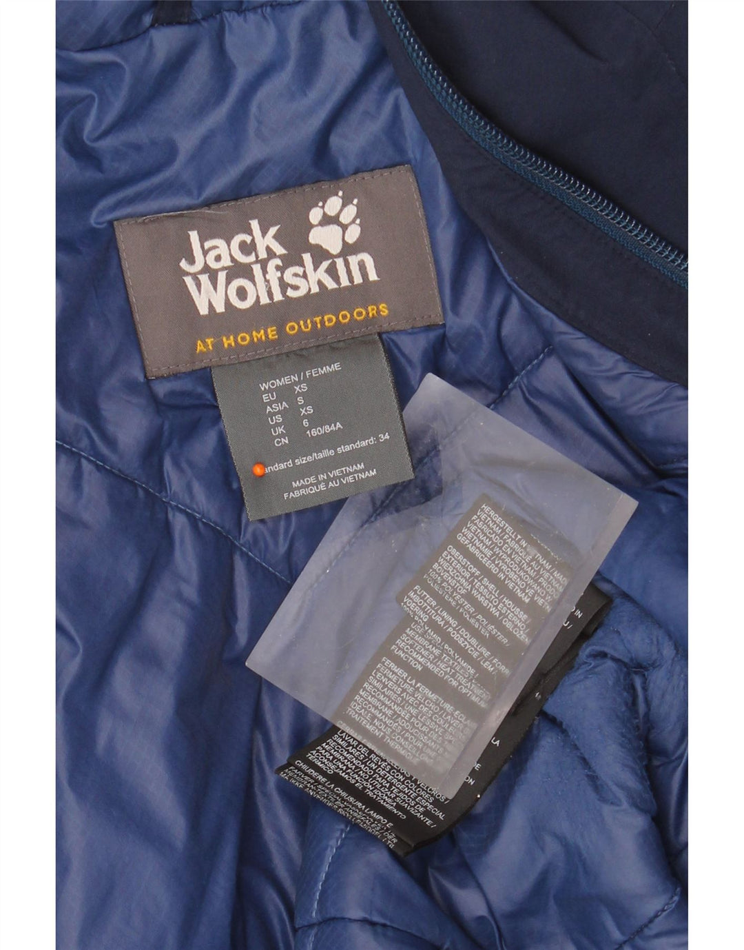 JACK WOLFSKIN Cappotto giacca a vento oversize con cappuccio da donna UK 6 XS Blu navy