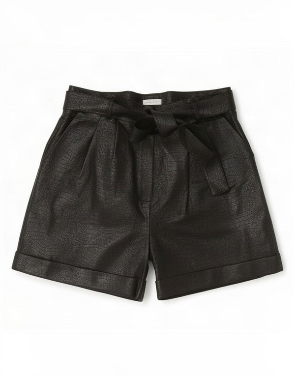 Topshop Pantaloncini casual a vita alta da donna UK 14 Large W30 Nero Stampa animalier