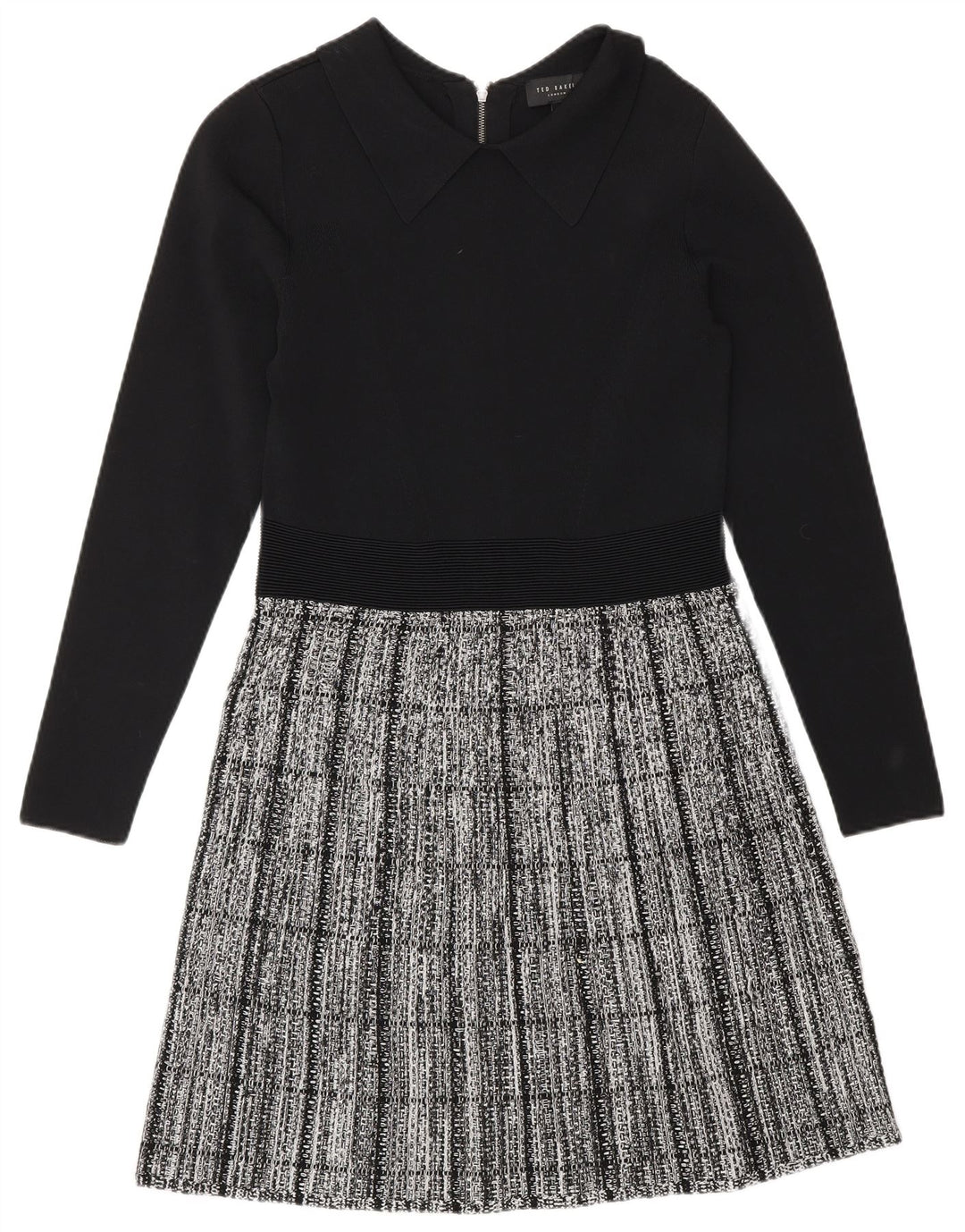 Abito basic da donna a maniche lunghe Ted Baker taglia 2 piccolo in viscosa a quadri neri