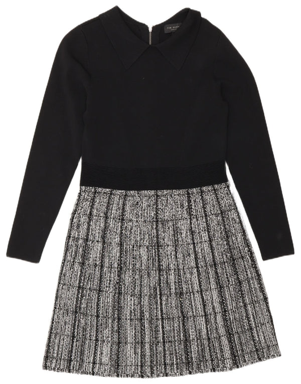 Abito basic da donna a maniche lunghe Ted Baker taglia 2 piccolo in viscosa a quadri neri