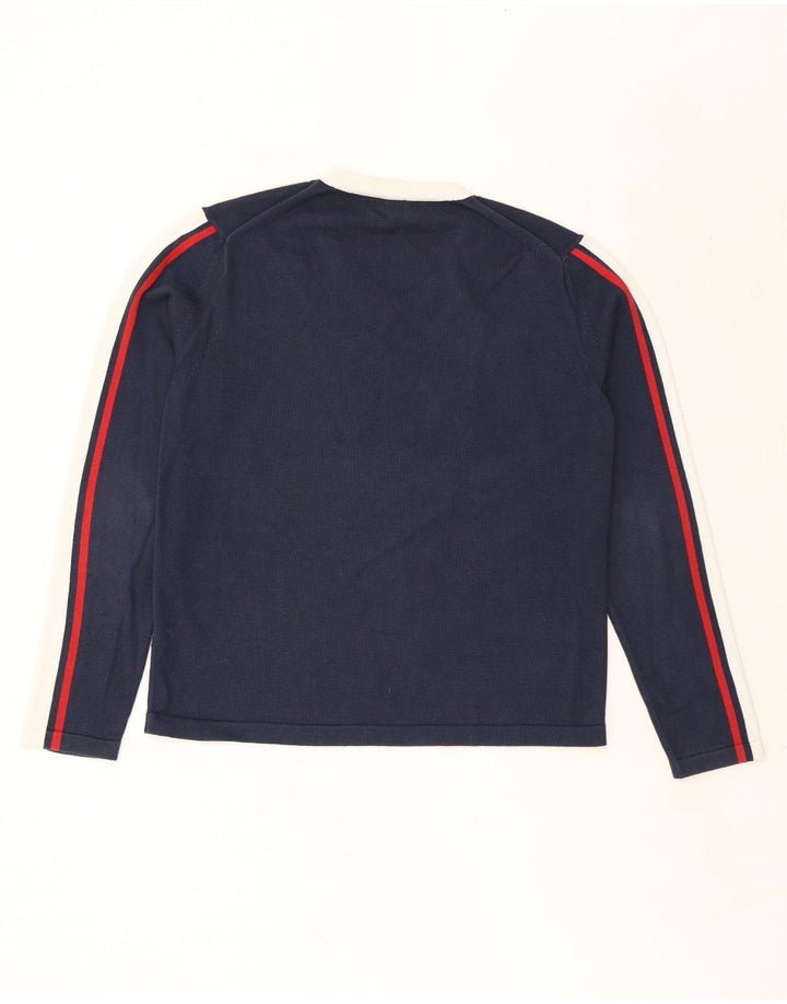 Maglione da uomo Armani con scollo a V, cotone color block medio blu navy