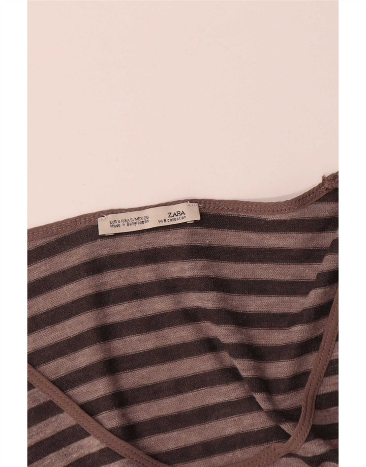 Top Zara da donna a maniche lunghe UK 10 piccolo a righe marroni