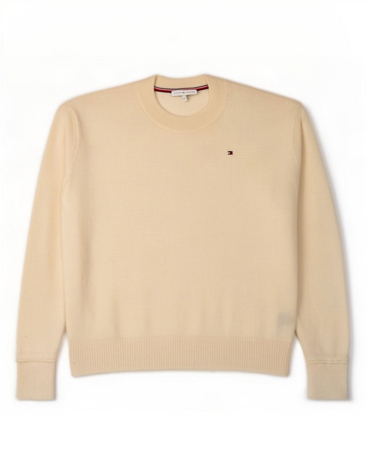 Maglione maglione girocollo da donna Tommy Hilfiger UK 14 lana media bianco sporco