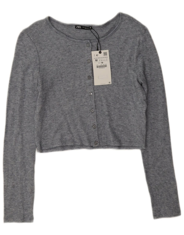 Top corto da donna Zara UK 14 Viscosa grigio medio