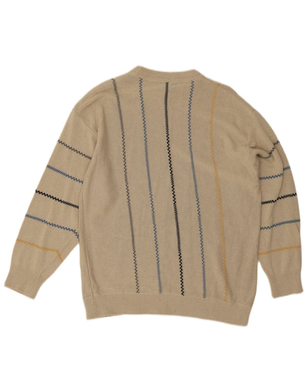 Maglione girocollo da uomo vintage a righe larghe beige