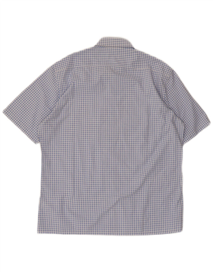 Yves Saint Laurent Camicia a maniche corte da uomo a quadri grandi in poliestere blu