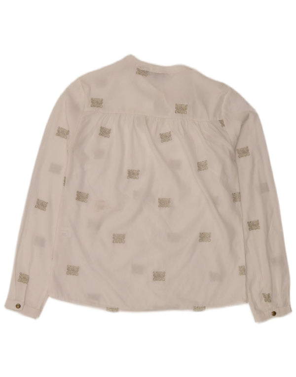 Biba Camicetta da donna a maniche lunghe con allacciatura sul davanti UK 8 Small White Paisley