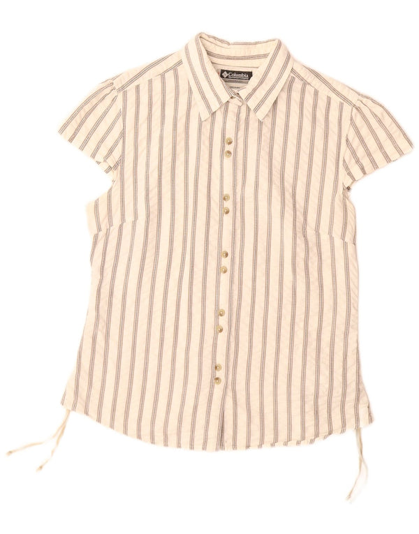 Camicia a maniche corte da donna COLUMBIA UK 14 Cotone a righe bianche grandi