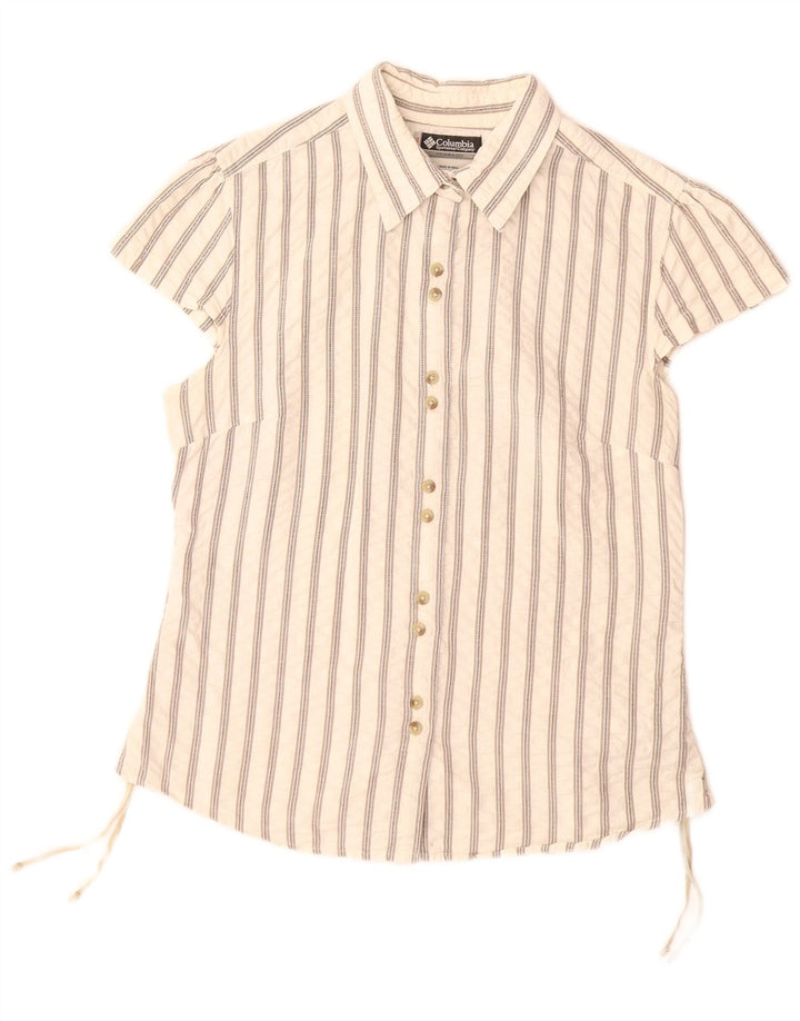 Camicia a maniche corte da donna COLUMBIA UK 14 Cotone a righe bianche grandi