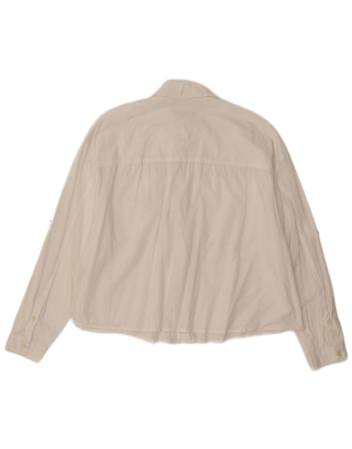 Camicia oversize corta da donna BENETTON UK 16 grande cotone bianco