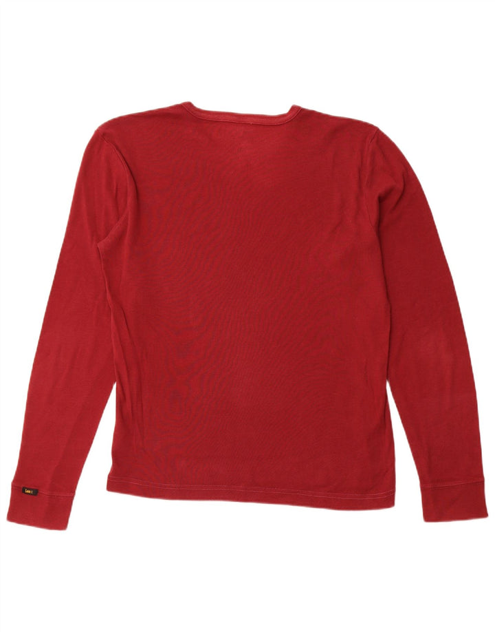 Top da donna LEE manica lunga UK 16 grande rosso cotone