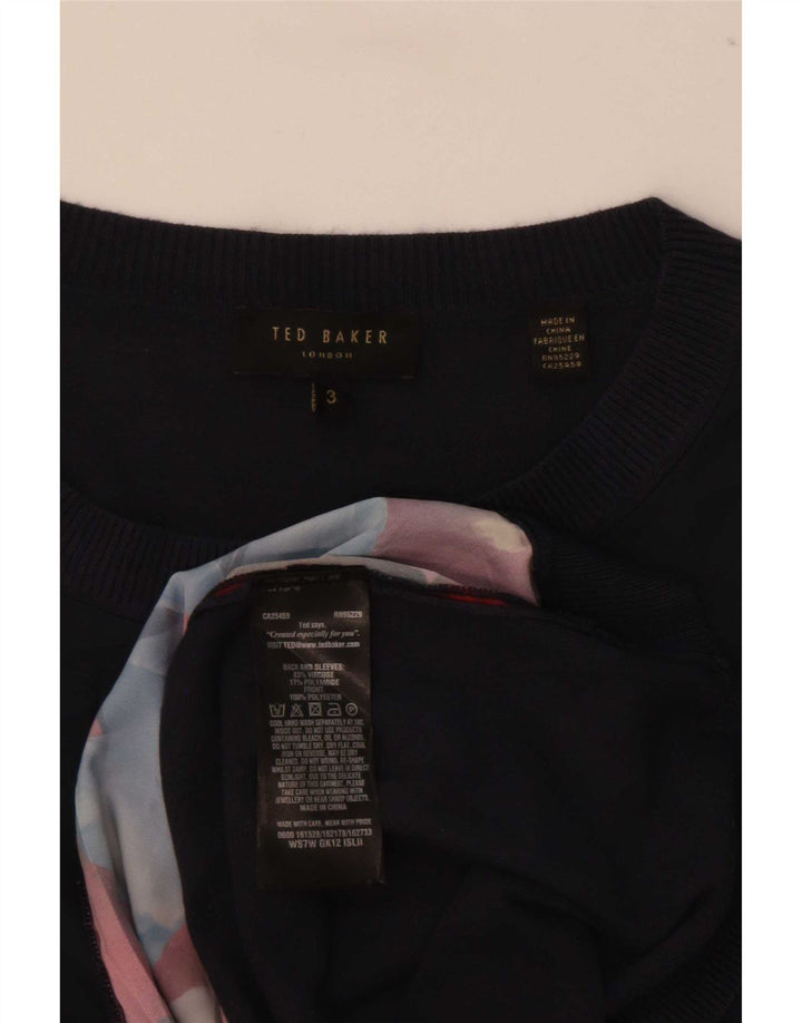 Maglione maglione da donna con scollo a barca Ted Baker taglia 3 medio blu navy floreale