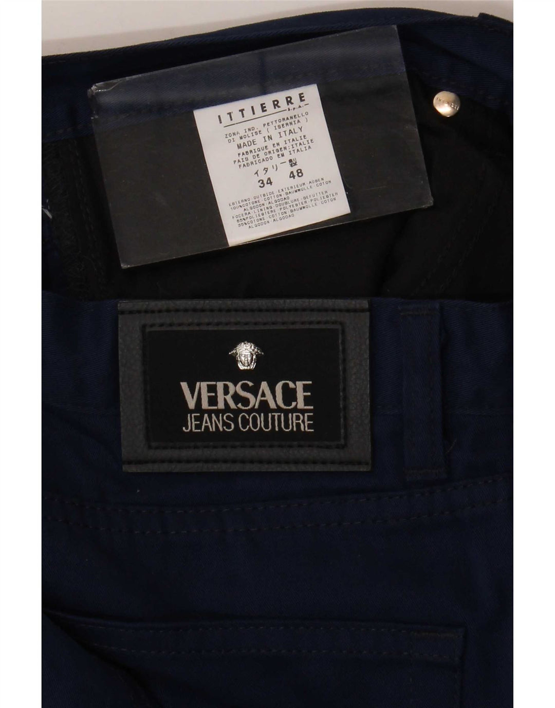 Pantaloni casual dritti da uomo Versace W34 L32 poliestere blu navy