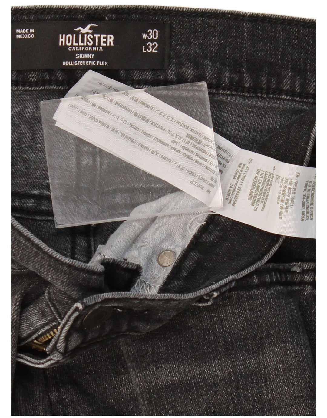 Jeans skinny da uomo HOLLISTER W30 L32 cotone grigio
