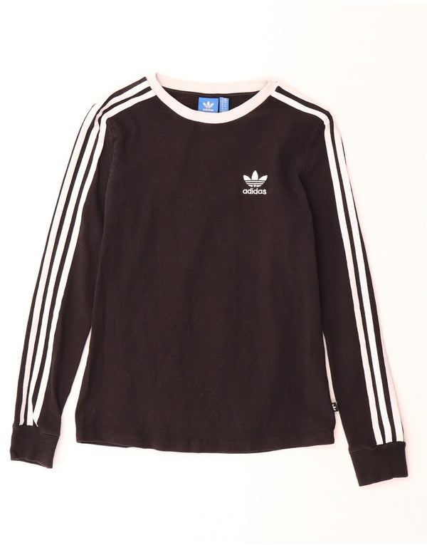 Top ADIDAS da donna a manica lunga UK 10 piccolo cotone nero