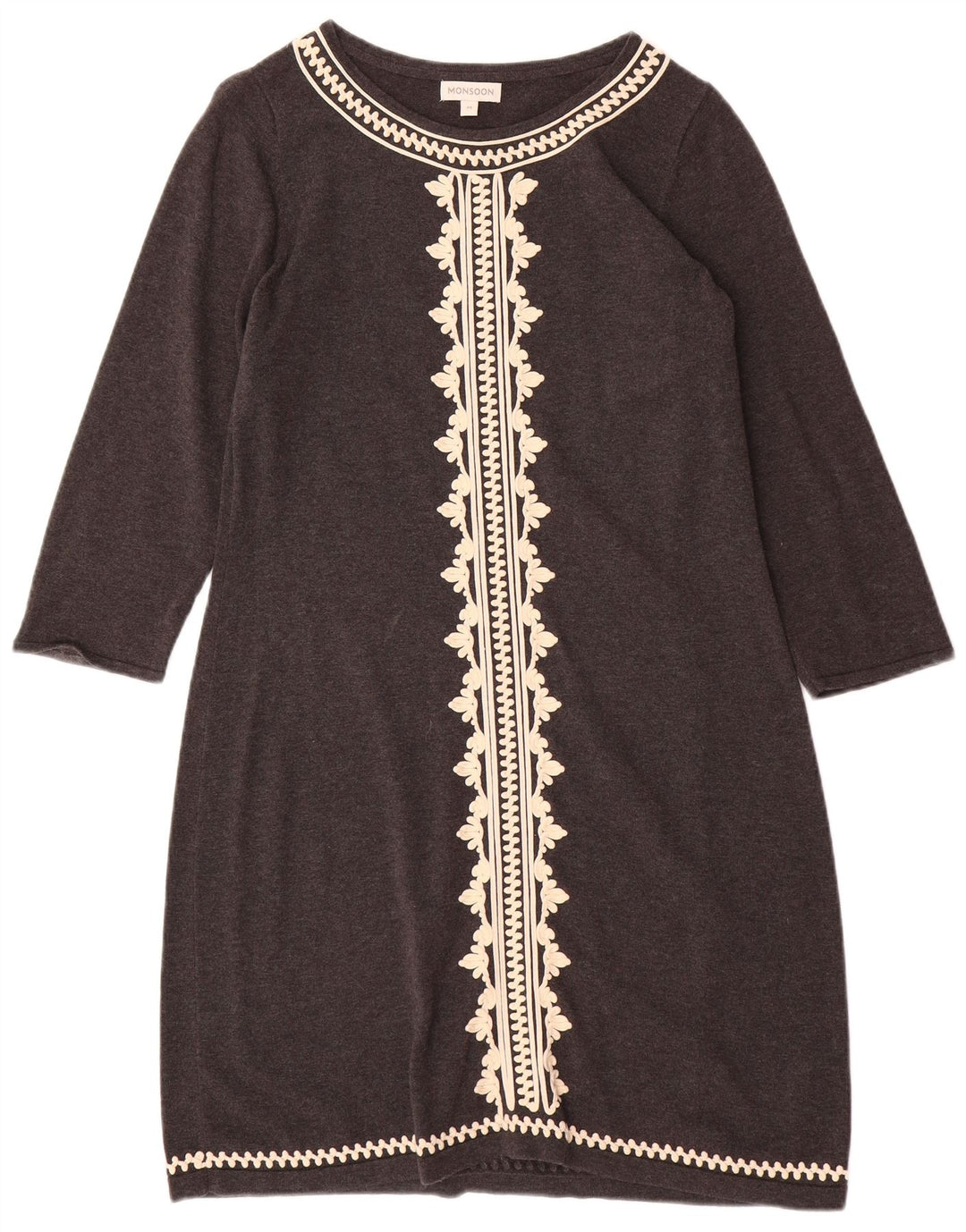 MONSOON Abito maglione da donna con maniche a 3/4 UK 12 Cotone grigio medio