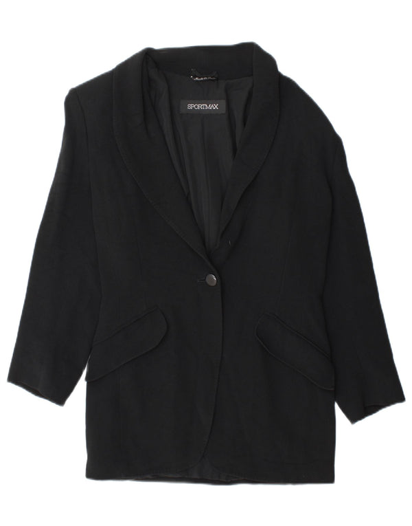 SPORTMAX Womens 1 Button 3/4 Sleeve Blazer Jacket UK 12 Medium Black