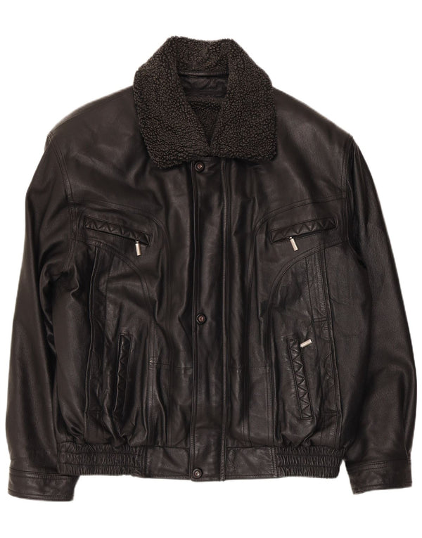 Giubbotto bomber vintage da uomo in ecopelle UK 40 grande poliestere nero